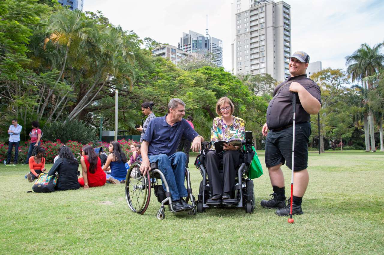 People on wheel chairs at City Botanic Gardens.