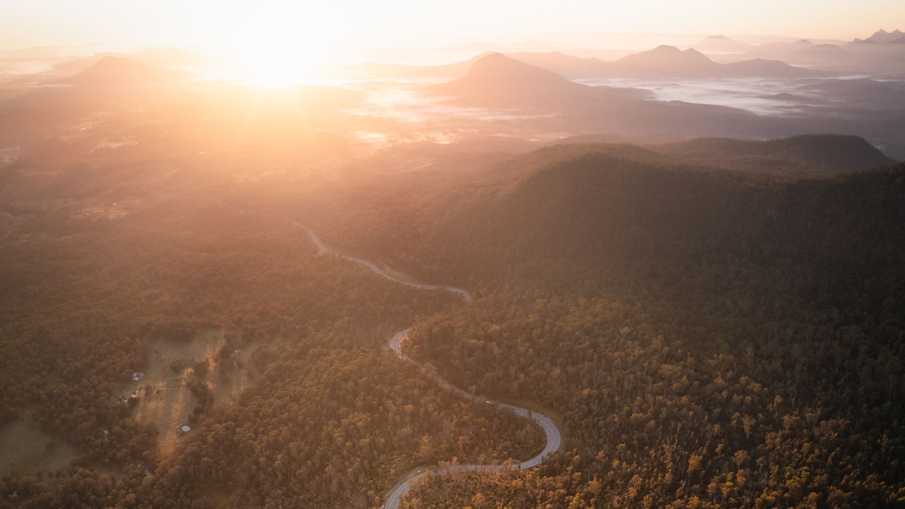 Scenic Rim_Road and Mountain_Aerial_Landscape_drive_road_car