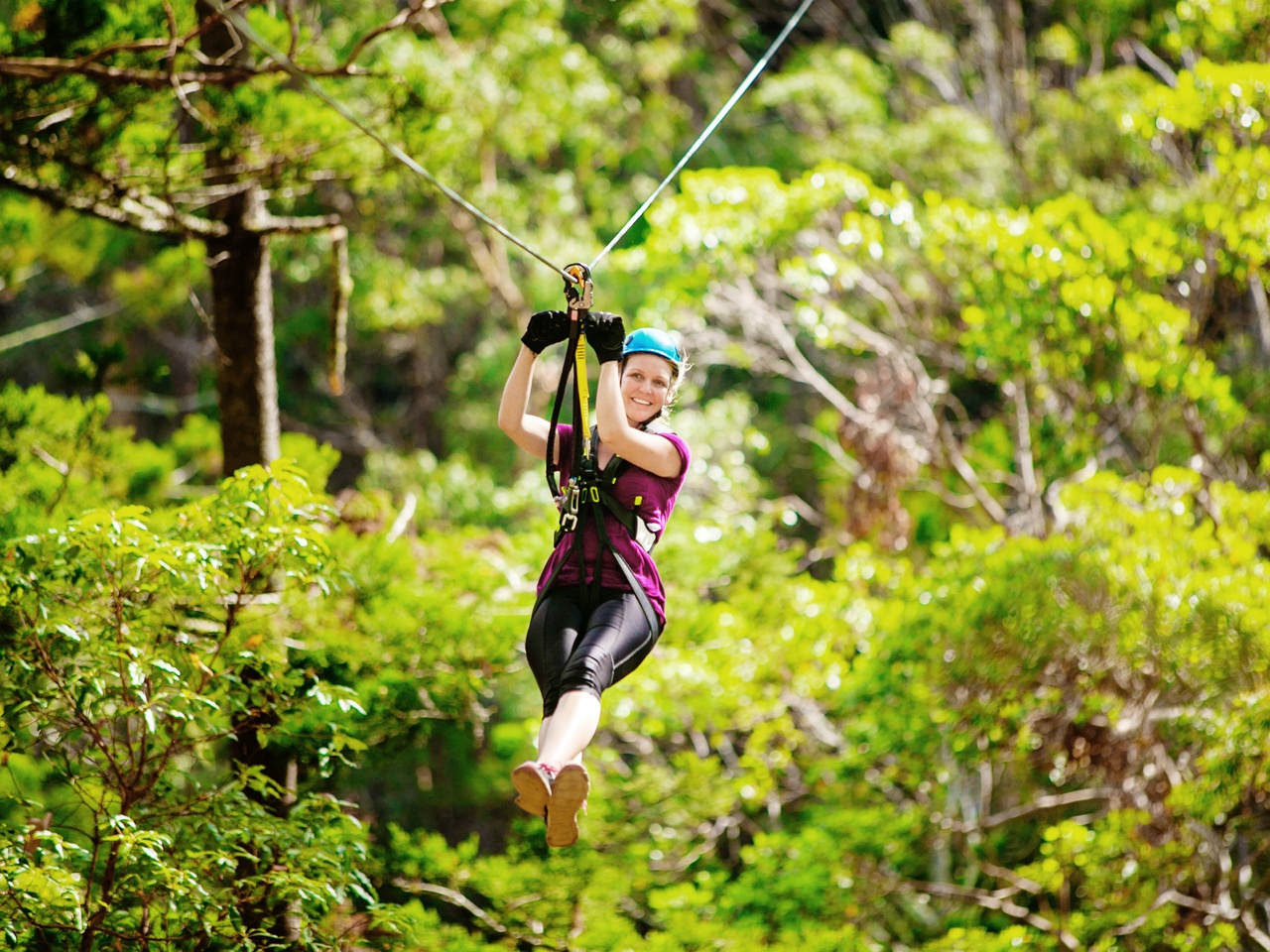 An image of woman on TreeTop Challenge canyon flyer.